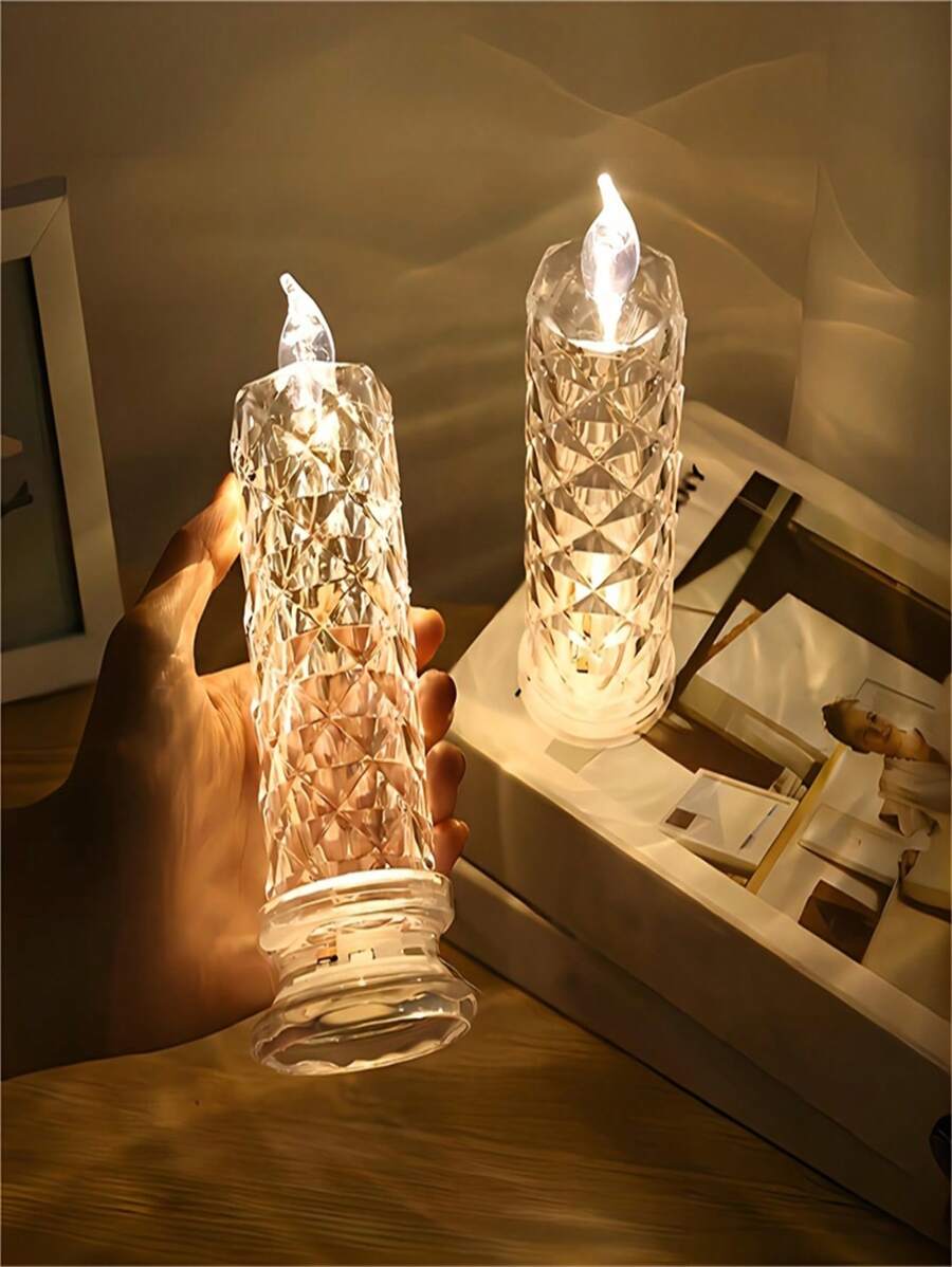 1 件 LED 蜡烛电池供电蜡烛，带玫瑰影的无焰蜡烛，电动假蜡烛，浪漫蜡烛，适用于约会、婚礼、节日、派对、母亲节情人节礼物装饰 - 白色 - 查看 1