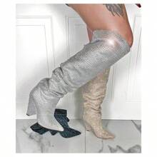 Shiny Rhinestone Pointed Toe Boot Nano-1 - 金色 - 查看 2