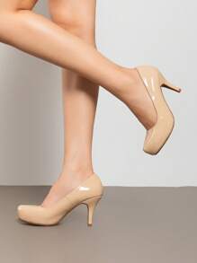 Women's Low Stiletto Heel Classic Elegant Versatile Dress Platform Office Work Pumps Shoes - 杏色 - 查看 2