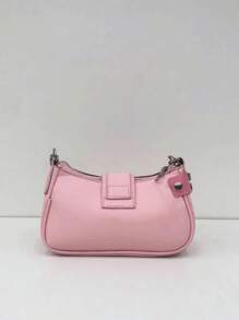 2024 新款时尚经典粉色金属链条装饰 Y2k 辣妹风格腋下法棍包星星图案装饰设计单肩包适合购物。，潮流星星镂空女包