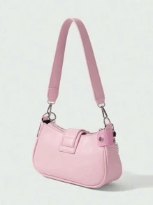 2024 新款时尚经典粉色金属链条装饰 Y2k 辣妹风格腋下法棍包星星图案装饰设计单肩包适合购物。，潮流星星镂空女包