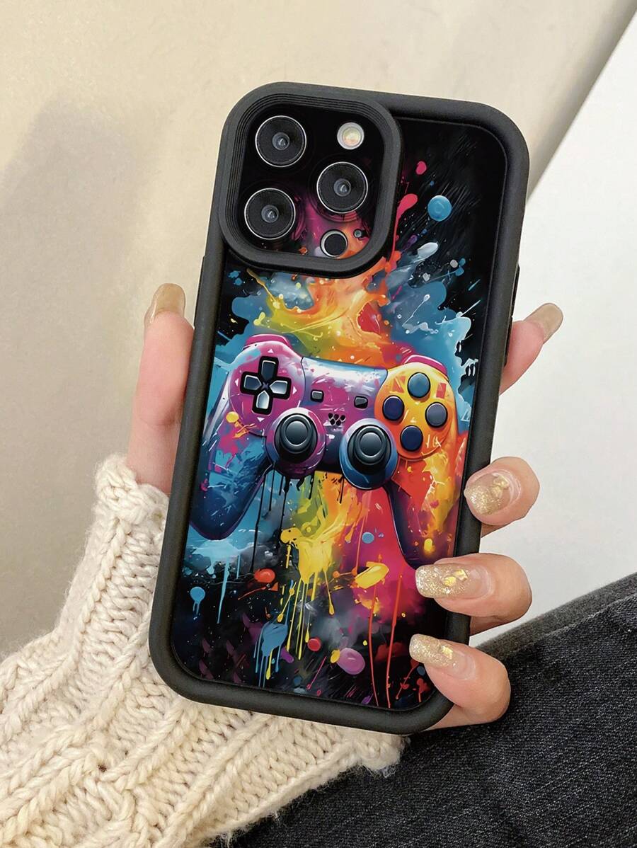 1 件活力游戏手柄图案保护手机壳，带摄像头孔设计，适用于 Apple 11 Pro Max/12 Pro Max/13 Pro Max/14 Pro Max/15 Pro Max/16 Plus/16 Pro Max、Redmi、OPPO/Realme、VIVO、Infinix、Honor、MOTO、One Plus - 黑色 - 查看 1