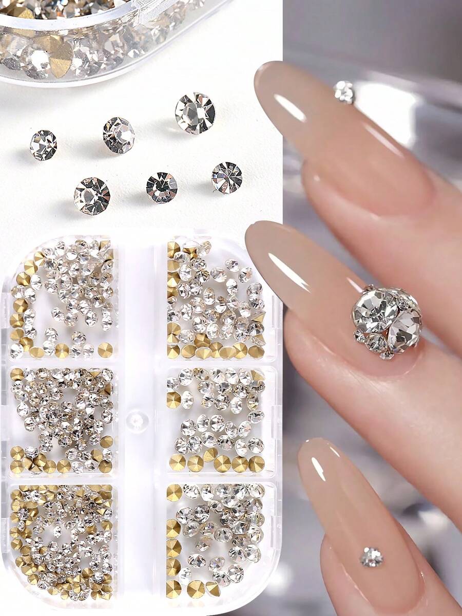 Punta de uñas de diamante transparente de tamaño mixto con diamantes de joyería, monton de diamantes de vidrio súper brillantes y cristales claros, diamantes AB, estilo de lujo, decoración de uñas de arte de diamantes de perlas y diamantes DIY - Multicolor - Ver 1