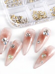 Punta de uñas de diamante transparente de tamaño mixto con diamantes de joyería, monton de diamantes de vidrio súper brillantes y cristales claros, diamantes AB, estilo de lujo, decoración de uñas de arte de diamantes de perlas y diamantes DIY - Multicolor - Ver 3