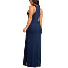 Vestido Longo Feminino com fenda Regata Soltinho Não Fica Transparente M G GG Preto Azul Grafite - Azul - Visão 4