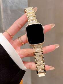 Bande de montre complète en métal à strass compatible avec la bande de montre Apple, sangle de montre Apple à la mode pour les séries Ultra / SE / 8/7/6/5/4/3/2/1 de 38mm/40mm/41mm/42mm/44mm/45mm/49mm