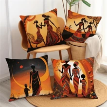 4pcs, African Woman Throw Pillow Cover, Sofa Chair Decoration, 100% Polyester Peach Skin Velvet, Double-Sided Printed Cushion Cover, Throw Pillow Cover, Home Decoration (17.71''x17.71''/45cm*45cm)