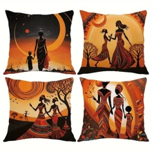 4pcs, African Woman Throw Pillow Cover, Sofa Chair Decoration, 100% Polyester Peach Skin Velvet, Double-Sided Printed Cushion Cover, Throw Pillow Cover, Home Decoration (17.71''x17.71''/45cm*45cm)