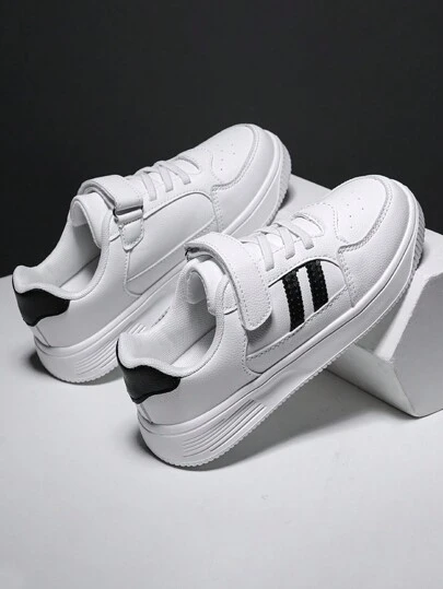 1 Pair Kids Breathable Sneakers, Black & White Sports Shoes For Students, Baby White Casual Shoes