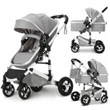 Kinder King 2 In 1 Convertible Baby Stroller, Folding High Landscape Infant Carriage, Newborn Reversible Pram, Adjustable Canopy, Diaper Bag - 淺灰色 - 查看 1