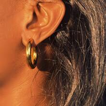 1 对女士奢华高品质环状耳环，大圆圈不锈钢金属经典夸张派对女王时尚耳饰 - 圓形 - 查看 2