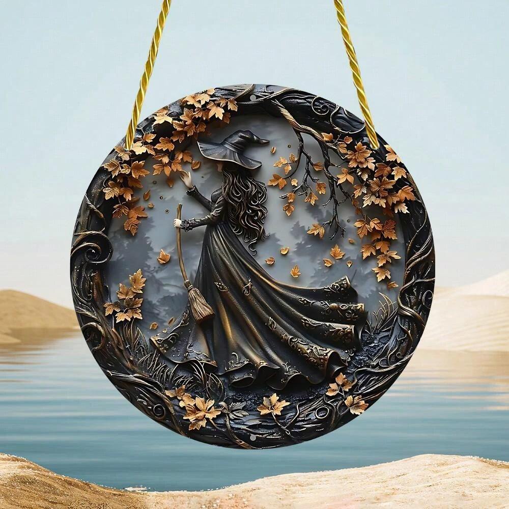1Pc Classic 2D Flat Acrylic Witch Sun Catcher, Baroque Wizard Stained