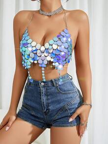 亮片装饰时尚音乐节女式背心