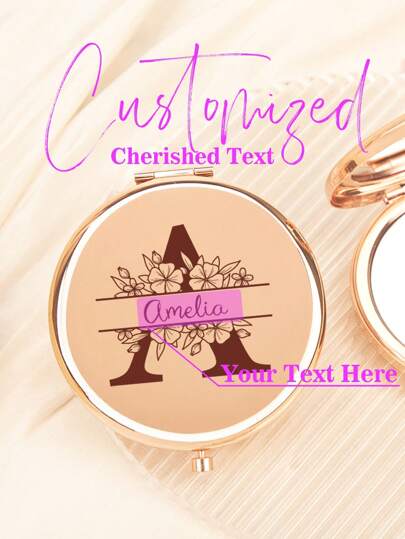 1PC Custom Print: Personalized Name Compact Mirror - Makeup Mirror, High Definition Glass, 2X Magnifying Lens! Ideal Gift For Mother, Aunt, Grandmother, Daughter, Niece, Sister, Friend, Girlfriend, Wife, Bride, Bridesmaid, Godmother, Mom, Mother-In-Law, Colleague On Holidays, Birthdays, Weddings, Mother's Day, Valentine's Day, Christmas, New Year, Teacher's Day, Anniversaries, Graduation, Baby Showers