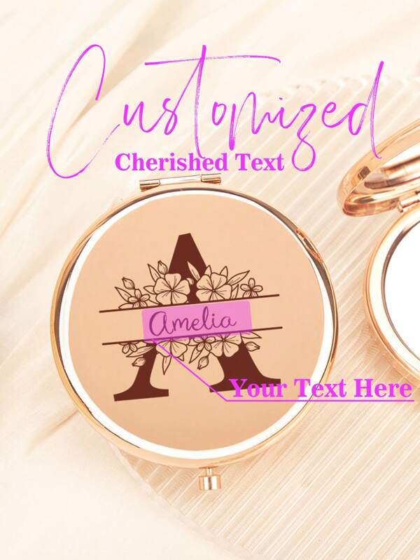 1PC Custom Print: Personalized Name Compact Mirror - Makeup Mirror, High Definition Glass, 2X Magnifying Lens! Ideal Gift For Mother, Aunt, Grandmother, Daughter, Niece, Sister, Friend, Girlfriend, Wife, Bride, Bridesmaid, Godmother, Mom, Mother-In-Law, Colleague On Holidays, Birthdays, Weddings, Mother's Day, Valentine's Day, Christmas, New Year, Teacher's Day, Anniversaries, Graduation, Baby Showers