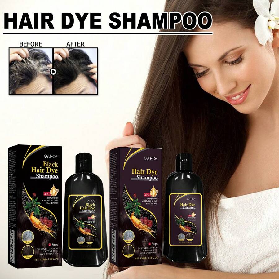 黑色染髮洗髮精,快速變黑,瞬間染髮洗髮精,數分鐘內染髮,天然長效染髮洗髮精,男女適用 - 黑色 - 查看 1