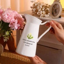 Customizable Text & Floral Pattern Vase, Perfect Gift For Anniversary, Housewarming, Can Be Used For Flower Arrangement Or Decor, Suitable For Birthday, Graduation, Home Decor, Back To School, Study Supplies - White - View 6