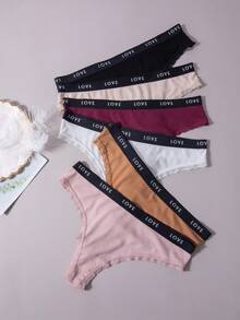 6 piezas Conjunto de pantis de mujer sexis de colores múltiples con acanalado, cómodos y a la moda - Multicolor - Ver 2