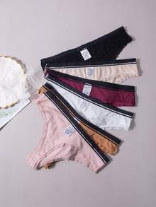 6 piezas Conjunto de pantis de mujer sexis de colores múltiples con acanalado, cómodos y a la moda - Multicolor - Ver 6