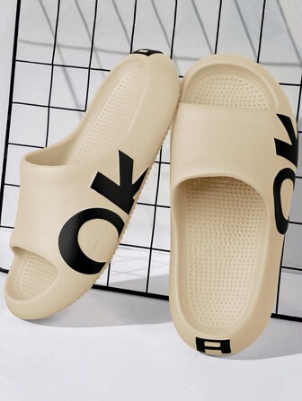 Men Letter Printed EVA Slippers, Fashion Non-Slip Shower Slides For Indoor Outdoor Beach Use