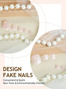 24 件装白色法式短方形按压式脚趾甲简约风格光泽全覆盖假脚趾甲适合女士和女孩 - 包括指甲锉和果冻粘合剂 - 彩色 - 查看 3