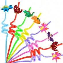 10pcs Dinosaur Themed Straws For Dinosaur Birthday Party, Party Favor Bag Fillers, Random Color - Multicolor - View 6