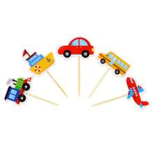 Toppers de Cupcake de Papel com Veículos de Desenho Animado, Carro, Avião, Escavadeira - "Feliz Aniversário!" Palitos de Bolo, Decoração de Festa de Aniversário, Decoração de Chá de Bebê