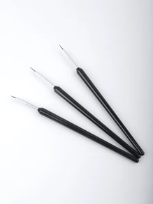 3入組指甲藝術工具套裝，配有細尖眼線刷，適用於用指甲油進行細節和設計，黑色手柄，細線刷