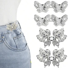4 chiếc Dây thắt lưng quần nữ hình con bướm, Nút thắt lưng quần jean rộng, Kẹp dây thắt lưng có thể điều chỉnh & có thể tháo rời, Thích hợp để sử dụng hàng ngày - Bạc - Xem 1