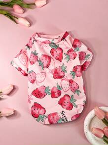 1 pieza Sudadera con capucha y peluche para mascotas con estampado rosa, con patrones de letras y fresas (letras al azar), con gorra sin viento, cálido para gato y perro, adecuado para deportes al aire libre y tiempo libre en otoño e invierno. - Multicolor - Ver 15