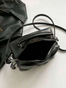 1pc Black Cross Decorated Punk Rock Motorcycle Style Tote Bag, Stylish Rivet Detail Shoulder & Crossbody Makeup Bag For Women, Perfect For Daily Use And Dating Gift - Black - View 8