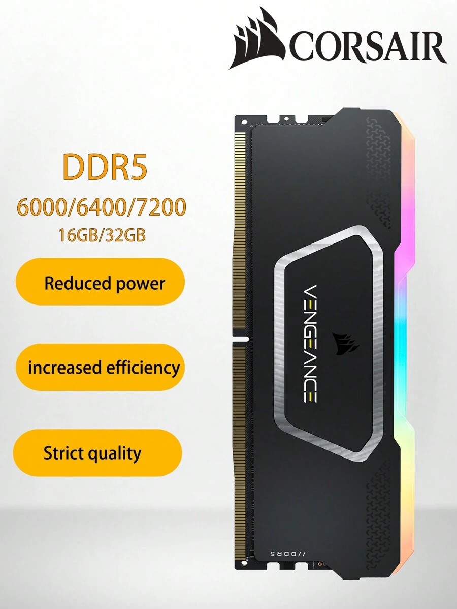 CORSAIR Módulo de memória DDR5 CORSAIR VENGEANCE RGB SL Hynix A-DIE 16 GB / 32 GB Kit 6000 6400 7200 MHz C32/C34 XMP 3.0 para Desktop