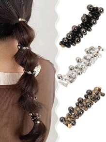 3pcs Women's Cute Faux Pearl Spiral Hair Tie, Women's Hair Ties, Hair Ties & Elastic Pearl Spiral Hair Ropes For Ponytail Or Braiding, Fashionable Hair Accessories Elegant, Hair Bobbles