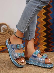 Mẫu sandal nữ đế dày đính đá lấp lánh họa tiết hoa, kiểu dáng slip-on, bộ sưu tập Xuân/Hè 2026. - Màu xanh lam - Xem 4