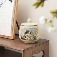 1 pieza Lata sellada portátil de cerámica con forma de animal de dibujos animados, para guardar frijoles de café, granos de almacenamiento, de uso doble en el hogar - Multicolor - Ver 9