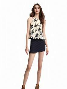 Fashionable Women's Floral Printed Vacation Halter Neck Tank Top - Apricot - View 3