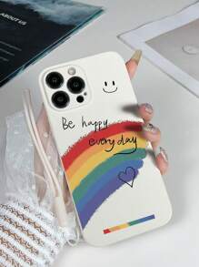 1 件白色 TPU 笑脸、心形、彩虹图案防震手机壳和 1 件白色硅胶挂绳，适用于 /Android///OPPO 手机 - 彩色 - 查看 3