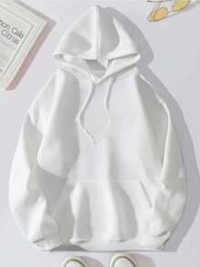 Hombres Capucha con estampado de letra con bolsillo de canguro con cordon - Blanco - Ver 2