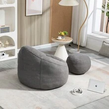 Bedding Bean Bag Sofa Chair High Pressure Foam Bean Bag Chair Adult Material With Padded Foam Padding Compressed Bean Bag With Footrest - 灰色+超細纖維 - 查看 4