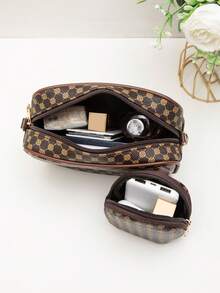 Color-Block Mini Square Bag With Coin Purse, Textured Classic Fashion Multifunctional Backpack, Women's Bag - Coffee Brown - View 5
