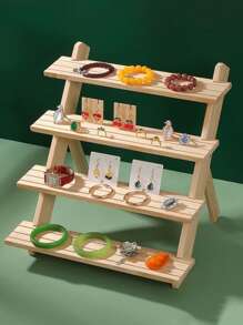 1pc Wooden Stepped Jewelry Display Stand, Creative Accessory Display Rack, Tabletop Organizer Shelf, Multilayer Display Stand