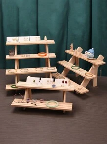 1pc Wooden Stepped Jewelry Display Stand, Creative Accessory Display Rack, Tabletop Organizer Shelf, Multilayer Display Stand