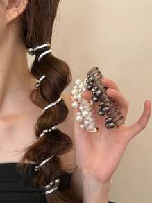3pcs Women's Cute Faux Pearl Spiral Hair Tie, Women's Hair Ties, Hair Ties & Elastic Pearl Spiral Hair Ropes For Ponytail Or Braiding, Fashionable Hair Accessories Elegant, Hair Bobbles