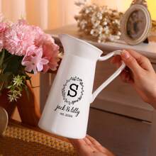 Customizable Text & Floral Pattern Vase, Perfect Gift For Anniversary, Housewarming, Can Be Used For Flower Arrangement Or Decor, Suitable For Birthday, Graduation, Home Decor, Back To School, Study Supplies - White - View 9