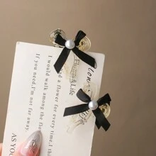 2 piezas de mini pinza para el cabello con lazo de perlas para mujer, dulce y encantadora, adecuada para uso diario - Multicolor - Ver 10