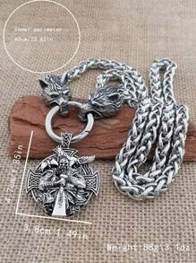 Nordic  Head Pendant Necklace, Vintage Crow Odin Battle Axe Necklace, Men's Fashionable Exaggerated Necklace, Antique Viking Talisman From Norway, Party Accessories And Gifts - Silver - View 2