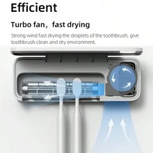 1入智能UV消毒牙刷架，帶剃鬚刀的牙刷架，壁掛式牙刷收納架，智能牙刷消毒器，浴室配件 - 白色 - 查看 4