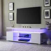 keretuby Black TV Stand For 70 Inch TV LED Gaming Entertainment Center Media Storage Console Table With Large Sliding Drawer & Side Cabinet For Living Room