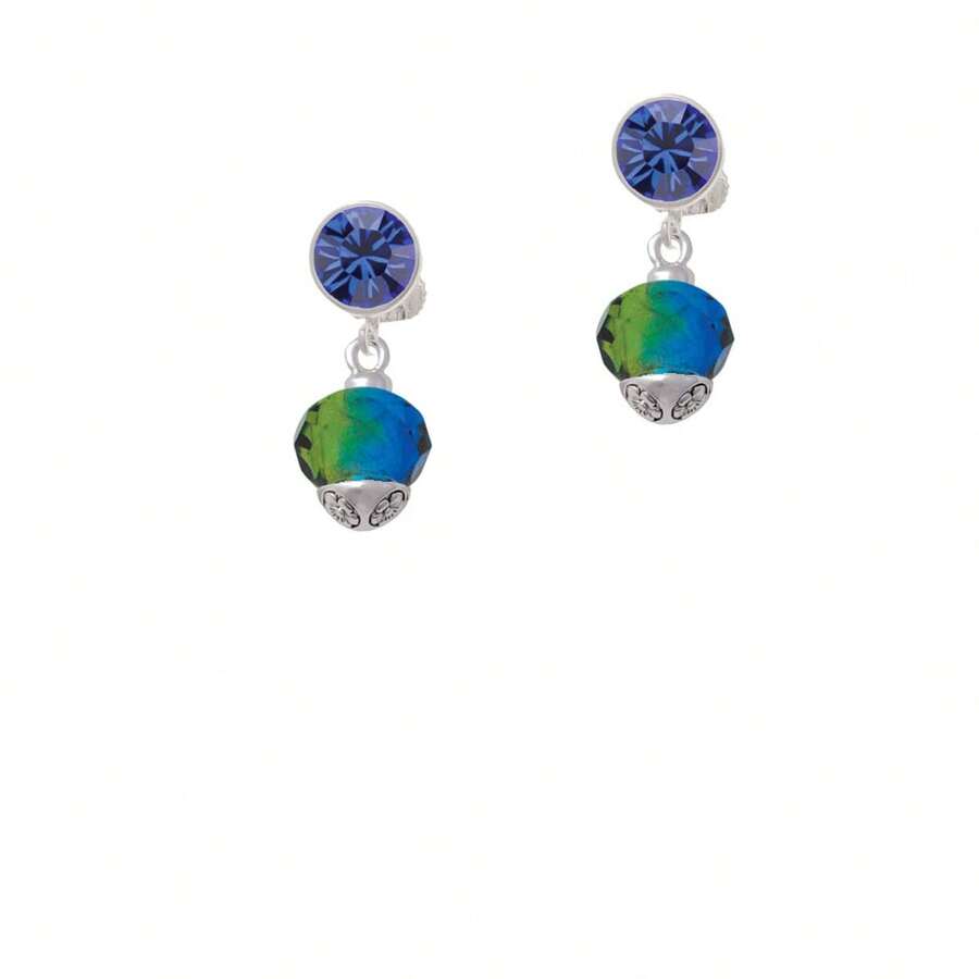 Delight Jewelry 12mm Faceted Hot Blue Glass Spinner Crystal Clip On Earrings - 藍色水晶 - 查看 1