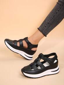 Giày Thể Thao Ngoài Trời Cho Nữ, Thân Trên Da Rỗng, Thiết Kế Slip-On Nhẹ Và Thoải Mái, Đế Dày Chống Trơn Trượt, Xăng Đan Thời Trang - màu đen - Xem 5